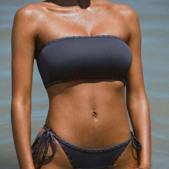 NEW Skims Rhinestone Bandeau Swim top Gray 2X - Picture 1 of 8